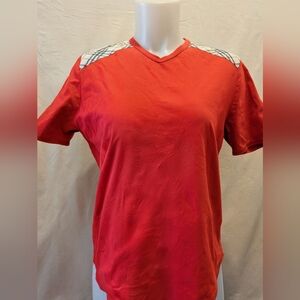 Burberry London Nova Check V-neck T-shirt. Red. Worn Once